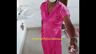 Indian sexy crossdresser Lara D'Souza take satin nighty 2